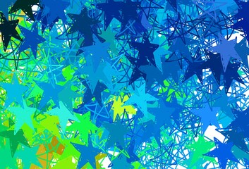 Fototapeta na wymiar Light Blue, Green vector background with colored stars.