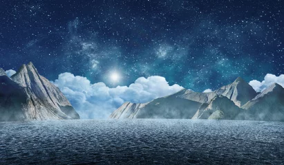 Foto op Plexiglas sterrenhemel in surrealistisch woestijnlandschap © andreusK