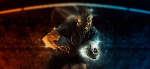 Man rugby player. Sports banner