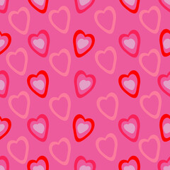 Seamless pattern with hearts on a pink background. Drawing for March 8, Mother's Day. Love and friendship theme. For wallpapers, textiles, backgrounds, covers and packaging.