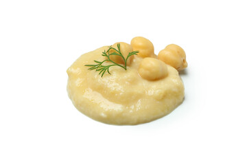 Tasty fresh hummus isolated on white background