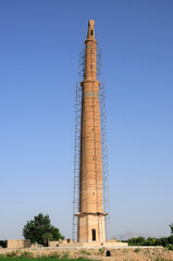 The Ziar Minaret was built in the 12th century during the Great Seljuk period. The tile and brick decorations in the minaret are remarkable. Isfahan, Iran.
