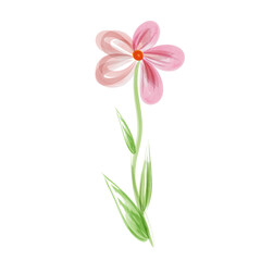 Fototapeta na wymiar Vector decorative red flower isolated on a white background imitation of watercolor, for decoration of children's books, postcards