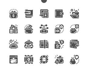 Money wallet. Online wallet. Coin, purse, money, finance, cash, business and payment. Discount wallet. Vector Solid Icons. Simple Pictogram