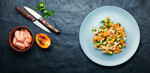 Exotic salad with tamarillo and prawn
