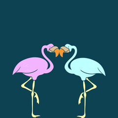 Pink flamingo, vector illustration. Cool exotic bird in various poses of decorative design elements of the collection.