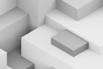 Abstract white and gray geometric cubic background. isometric square 3d render.