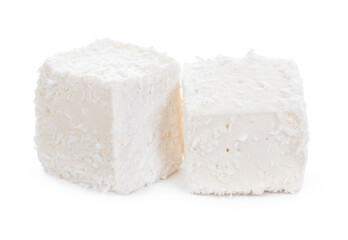 White Turkish delight with coconut shavings isolated on white