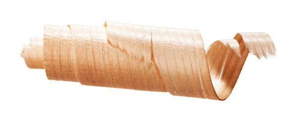 Curly wood shaving isolated on white background