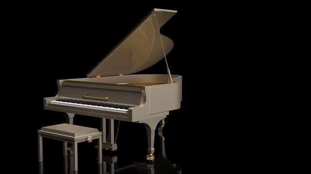 Champagne Gold Grand Piano under Black Background. 3D illustration. 3D high quality rendering. 3D CG.