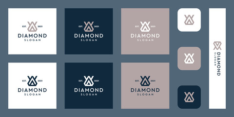 combination of the letters WA monogram logo with abstract diamond shapes. Hipster elements of typographic design. icons for business, elegance, and simple luxury. Premium Vectors.