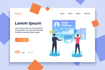 People working on futuristic virtual screens. Future, VR, cyberspace concept. Vector illustration can be used for topics like business, technology, virtual reality