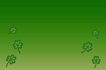 The green leaves isolated on the gradient green background. In concept the Saint Patrick day.