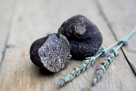 Truffles on a wooden background