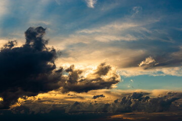 Dramatic sunset sky over ocean. Evening time. Natural background.