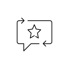 Favourite feedback line icon. Testimonials and customer relationship management concept. Bubble speech star outline style. Vector illustration isolated on white background. EPS 10.