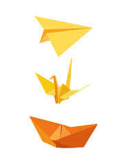 paper airplane, paper bird and paper ship, vector illustration
