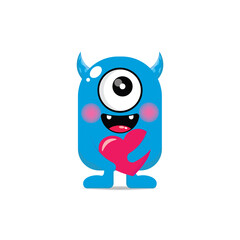 cute monsters holding hearts  mascot kawaii