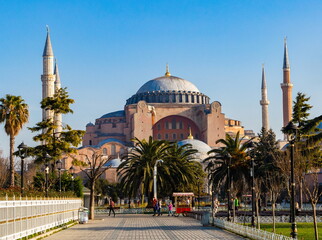 Hagia Sophia (Ayasofya). View from the Sultan Ahmet Park. Istanbul, Turkey.