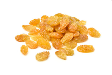 Yellow Raisins isolated on white background.