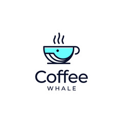 whale coffee logo vector modern simple combination concepts