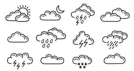 Weather icons, Meteorology. Sky condition prediction. Vector illustration