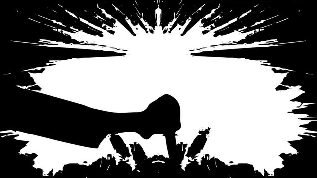 A slashing Jack the Ripper style knife attack in black and white