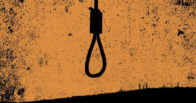 A noose swinging in the wind against a rough background