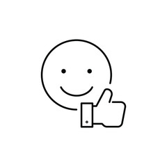 Smile face and hand thumb up line icon. Like, happy, favourite, love, and testimonials concept. Simple outline style. Vector illustration isolated on white background. EPS 10.