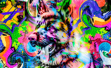 illustration of a dog with colorful splashes