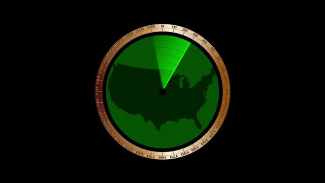 Green radar screen panning over the United States of America