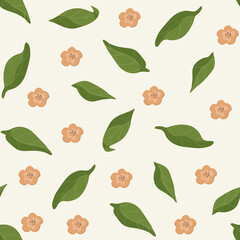 Spring or summer botanical seamless pattern. Delicate flowers and tree leaves. Apple tree, cherry tree or sakura. For paper, cover, fabric, gift wrap. vector illustration