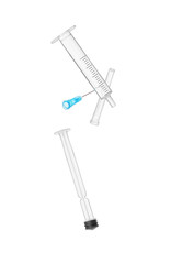 Medical disassembled syringe on white background