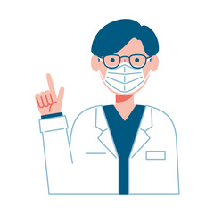 マスクをして説明する白衣の男性