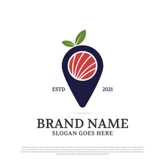 fresh organic sushi pin map logo design, japanese food point logo brand