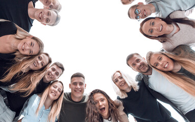 bottom view. many successful young people standing in a circle