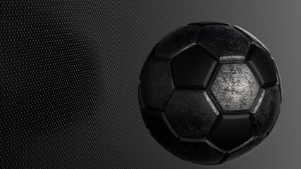 Obraz premium Rusty metallic silver-black soccer ball on spot light. 3D illustration. 3D high quality rendering.