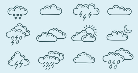 Weather icons, Meteorology. Sky condition prediction. Vector illustration 