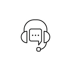 CRM line icon. Headset with bubble speech. Testimonials and customer relationship management concept. Simple outline style. Vector illustration isolated on white background. EPS 10.