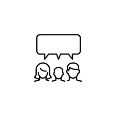 Family talk line icon. Testimonials and customer relationship management concept. Simple outline style. Vector illustration isolated on white background. EPS 10.