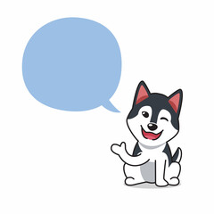 Cartoon character siberian husky dog with speech bubble for design.