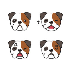 Set of character bulldog faces showing different emotions for design.