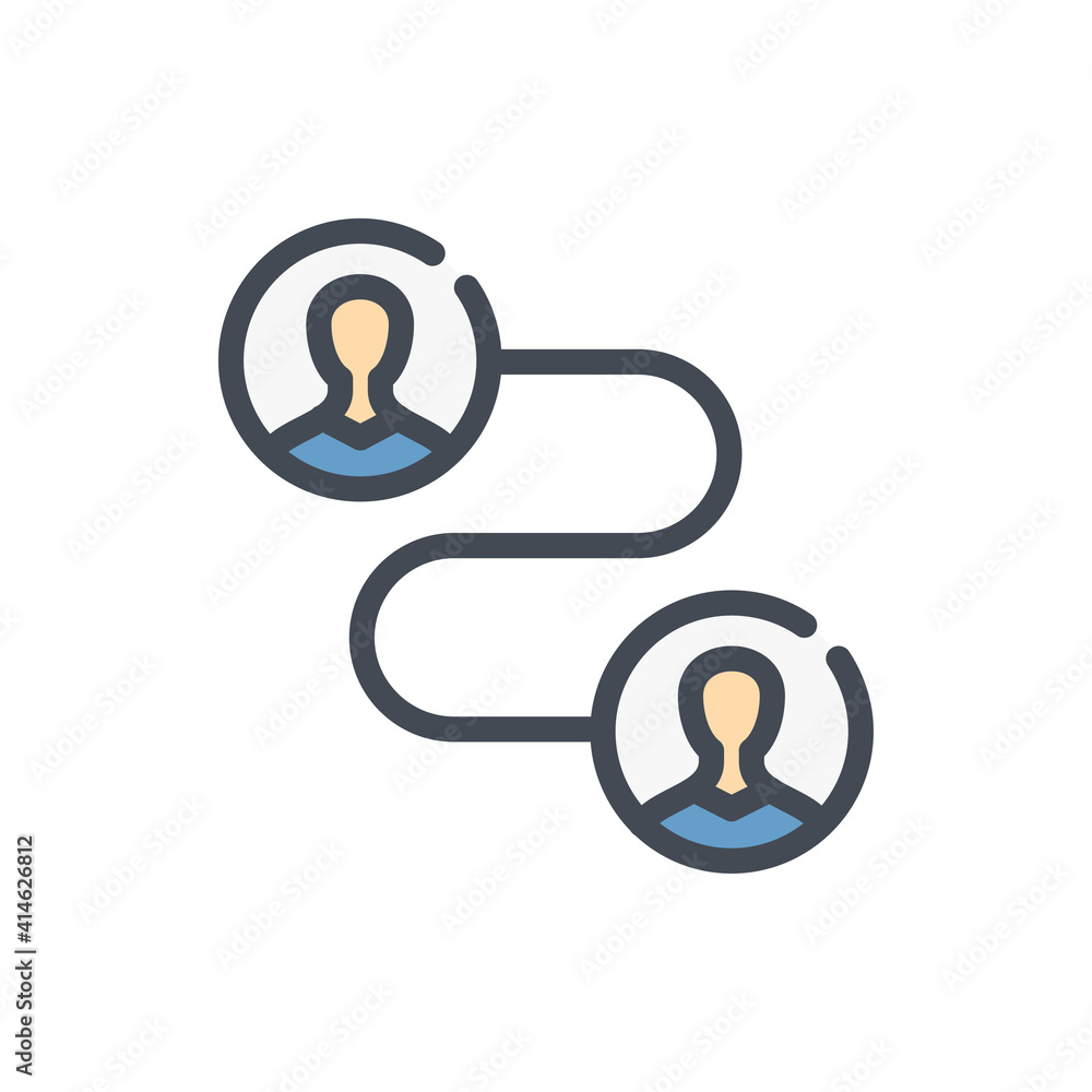 Poster transfer of authority and personal connection color line icon. the path from person to person vector