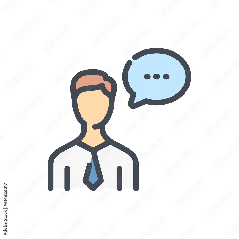 Poster personal communication and private conversation color line icon. business person with chat vector ou