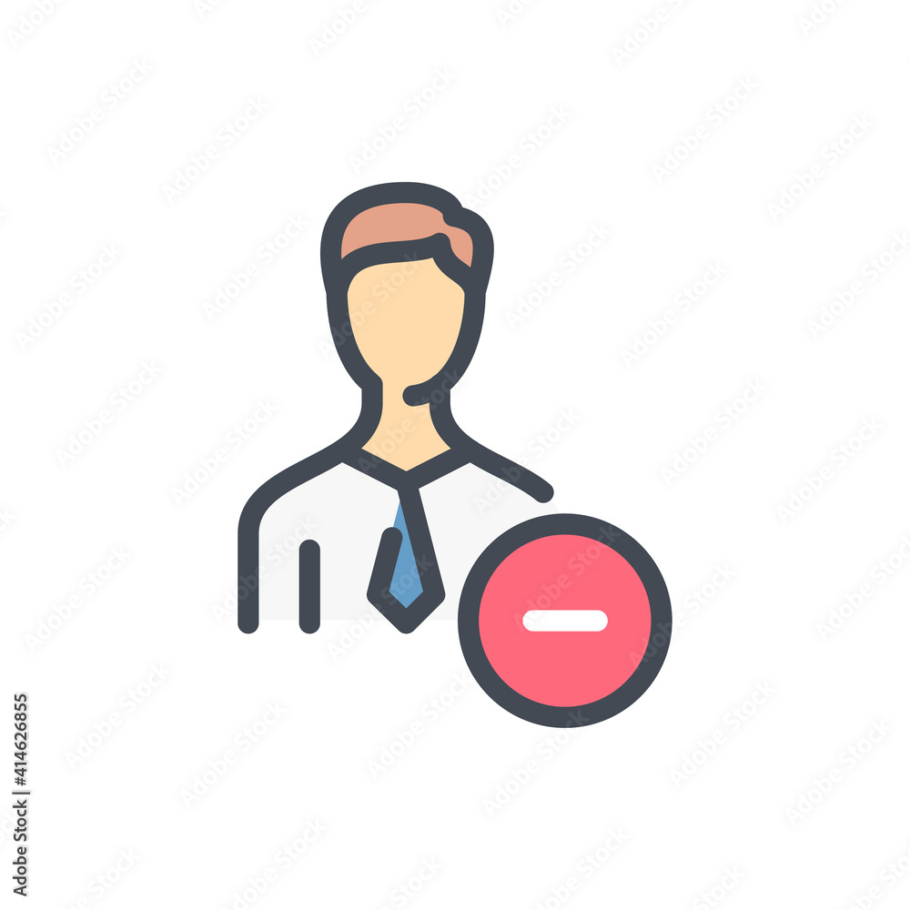 Aufkleber remove person from group and delete contact color line icon. business person with minus vector outli