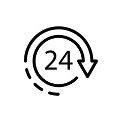 24 hour in day. 24 hour support, open, service icon vector illustration in outline style