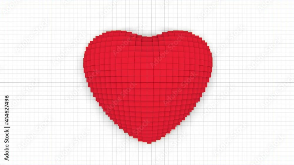 Aufkleber abstract looping 3d animation of the red beating heart made of cubes rendered in uhd