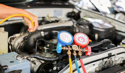Car air conditioner check service, leak detection, fill refrigerant.Device and meter liquid cooling...