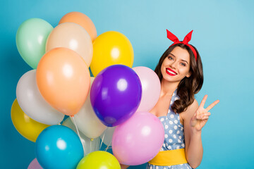 Portrait of her she nice attractive lovely pretty glamorous cheerful cheery girl holding in hands...