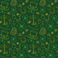 St. Patrick's Day seamless pattern, hand drawn element